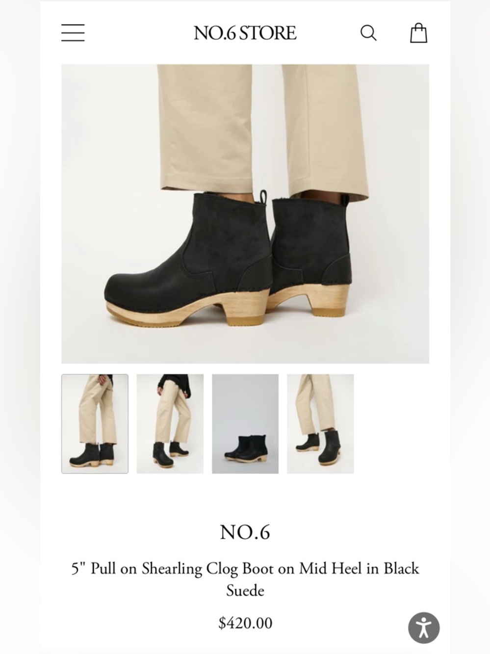 No.6 Store 5" Pull on Shearling Clog Boot in Black Size 37 - Picture 2 of 5